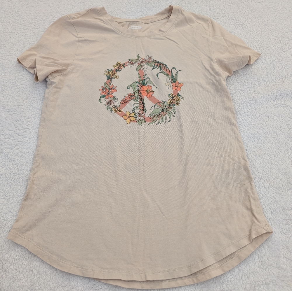 Floral Peace Sign Beige T-Shirt